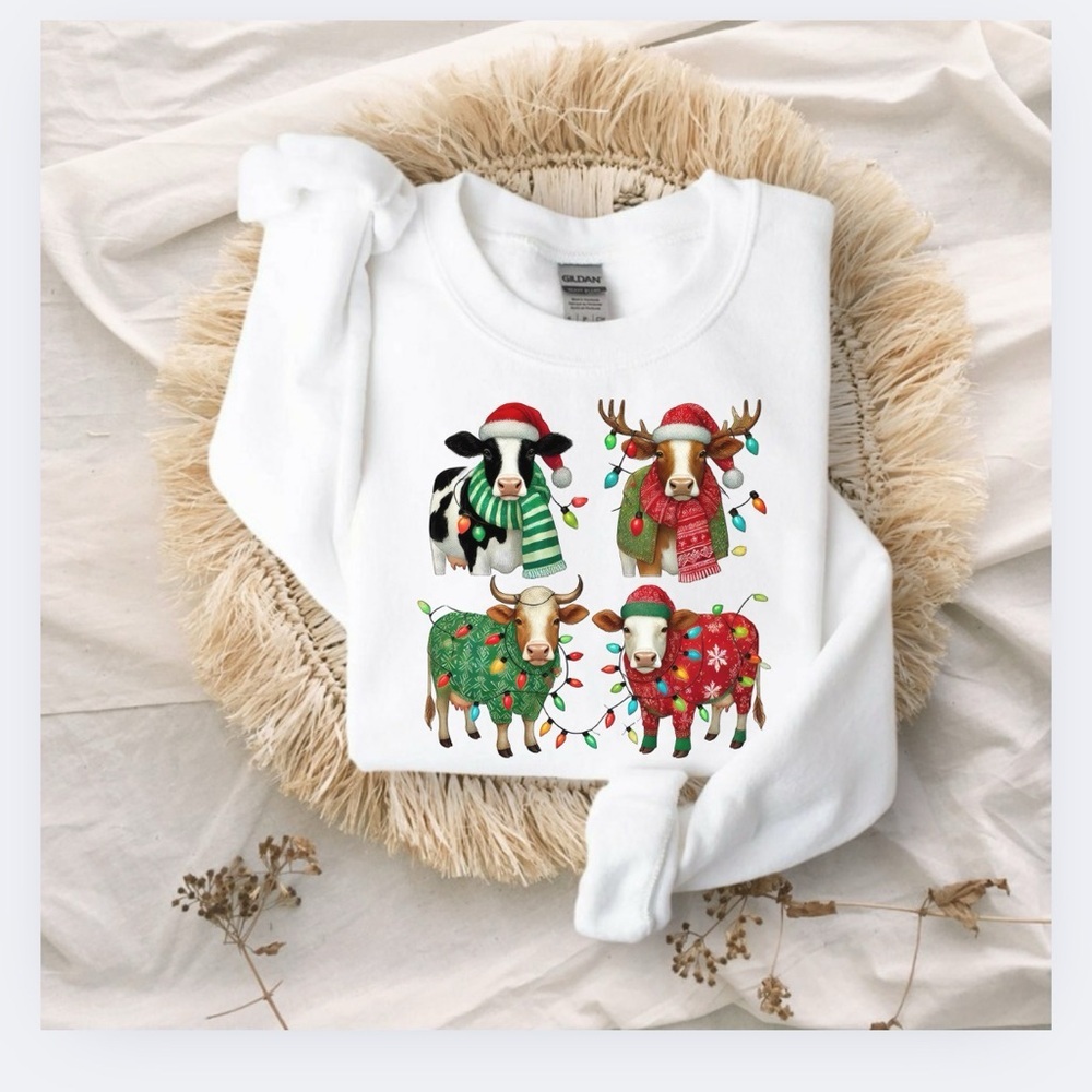 NEW Chrismas Cows Graphic Sweatshirt Sweater S-5X Oversized